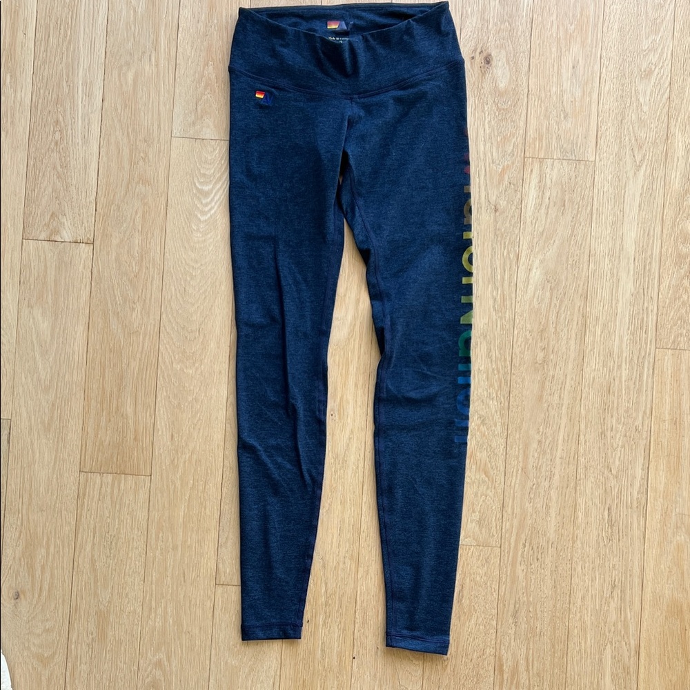 Blue Leggings with Rainbow aviator nation logo
